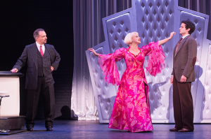 Michael Corvino (Nick Valenti), Jemma Jane (Olive Neal) and Michael Williams (David Shayne) in the North American tour of the hit musical comedy BULLETS OVER BROADWAY, written by Woody Allen.